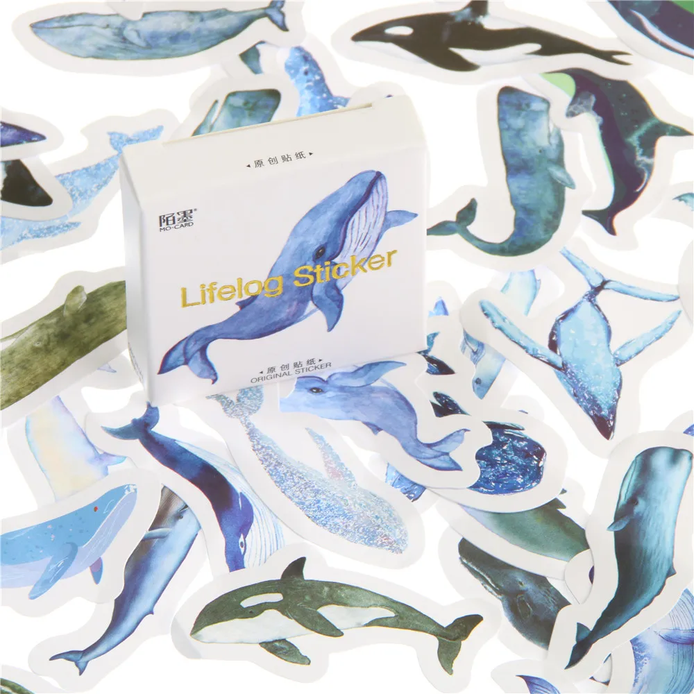 45 шт./упак. мини бумажная наклейка в виде животных голубых китов рыб дневник