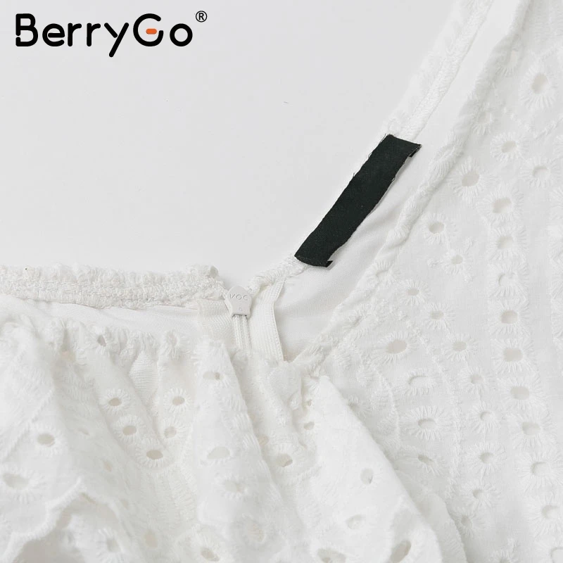 BerryGo Блузка хлопка с кружевной вышивкой на одно плечо Блузка из хлопка с кружевной вышивкой на одно плечо женская блуза Уличная одежда Корейские топы