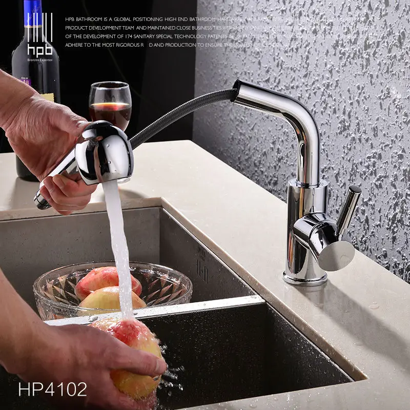 

HPB Pull out Spray Kitchen Chrome Brass Swivel Faucet Spout Sink Mixer Tap Deck Mounted Hot And Cold Water Single Hole HP4102