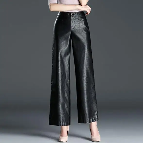 

High Waist pu Length wide leg pants