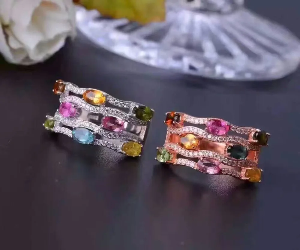 Женское кольцо из серебра 925 пробы с разноцветным камнем 3*5 мм|925 sterling gemstone rings|gemstone