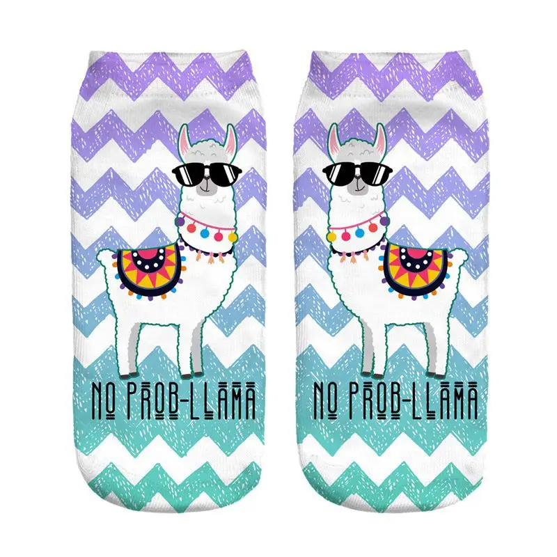 NO PROB Llama/Новые популярные женские Чулочно-носочные изделия с принтом; забавные носочки для девочек; короткие носочки; Calcetines; носки в подарок на Рождество
