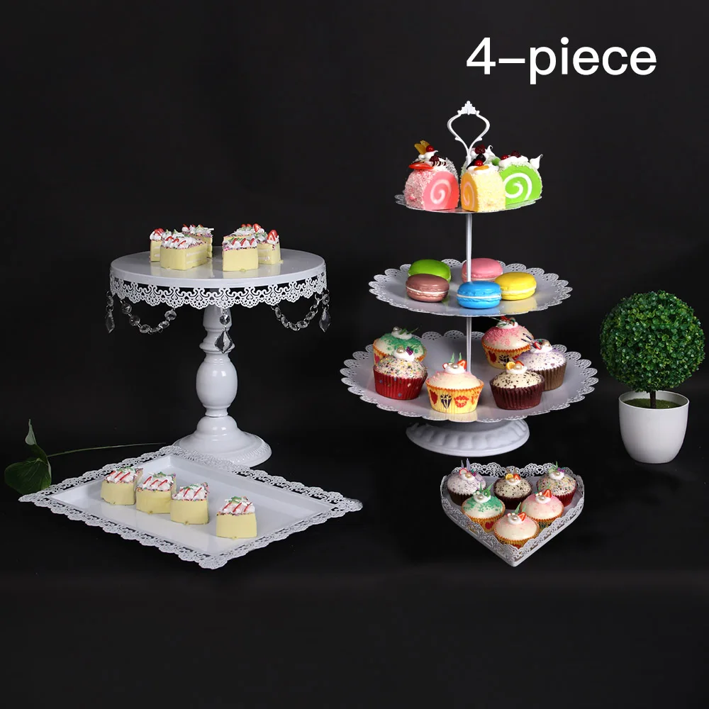 white 4pcs Белое золото со стразами и жемчугом; металлическая, для подставки для пирожных кекс сервировка десерта держатель вечерние свадебные украшения стола для банкета - Цвет: white 4pcs