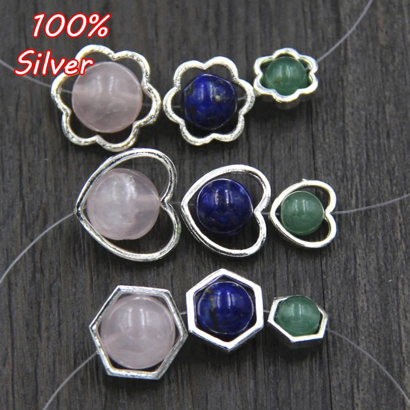 

2pcs 925 Sterling Silver Color DIY Jewelry Findings Hexagon Heart Flower Diagonal Accessories for Earrings Bracelet