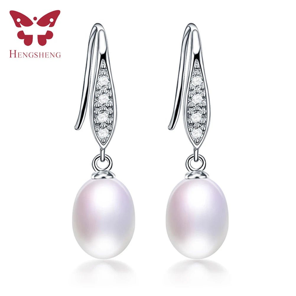 HENGSHENG 925 пробы серебро Серьги с жемчугом AAA циркон серьги для Для женщин