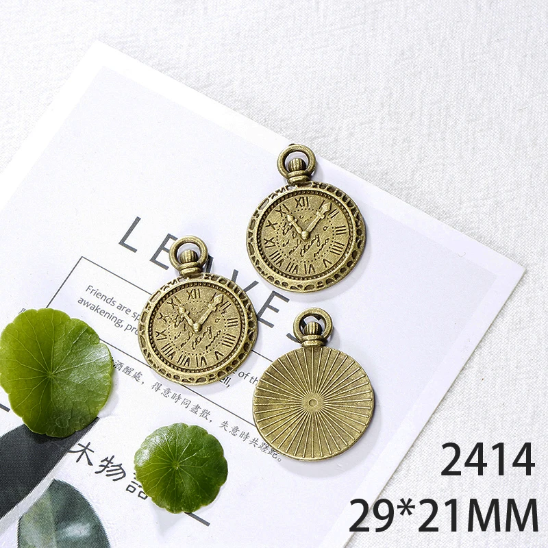 

29*21mm 6pcs Clock Alloy Pendant For Diy Jewelry Making 2 Colors Antique Silver Antique Bronze No.2414