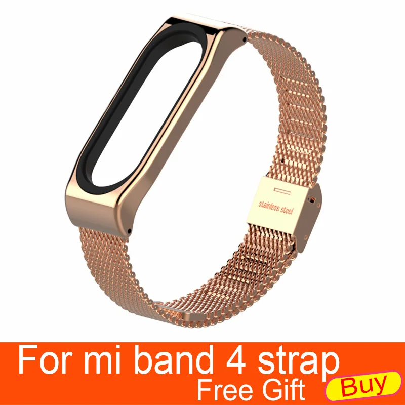 Rose gold Металлический ремешок mi jobs для Xiaomi mi Band 4 Безвинтовой браслет из нержавеющей стали Сменные аксессуары для mi Band 4 - Color: Rose gold