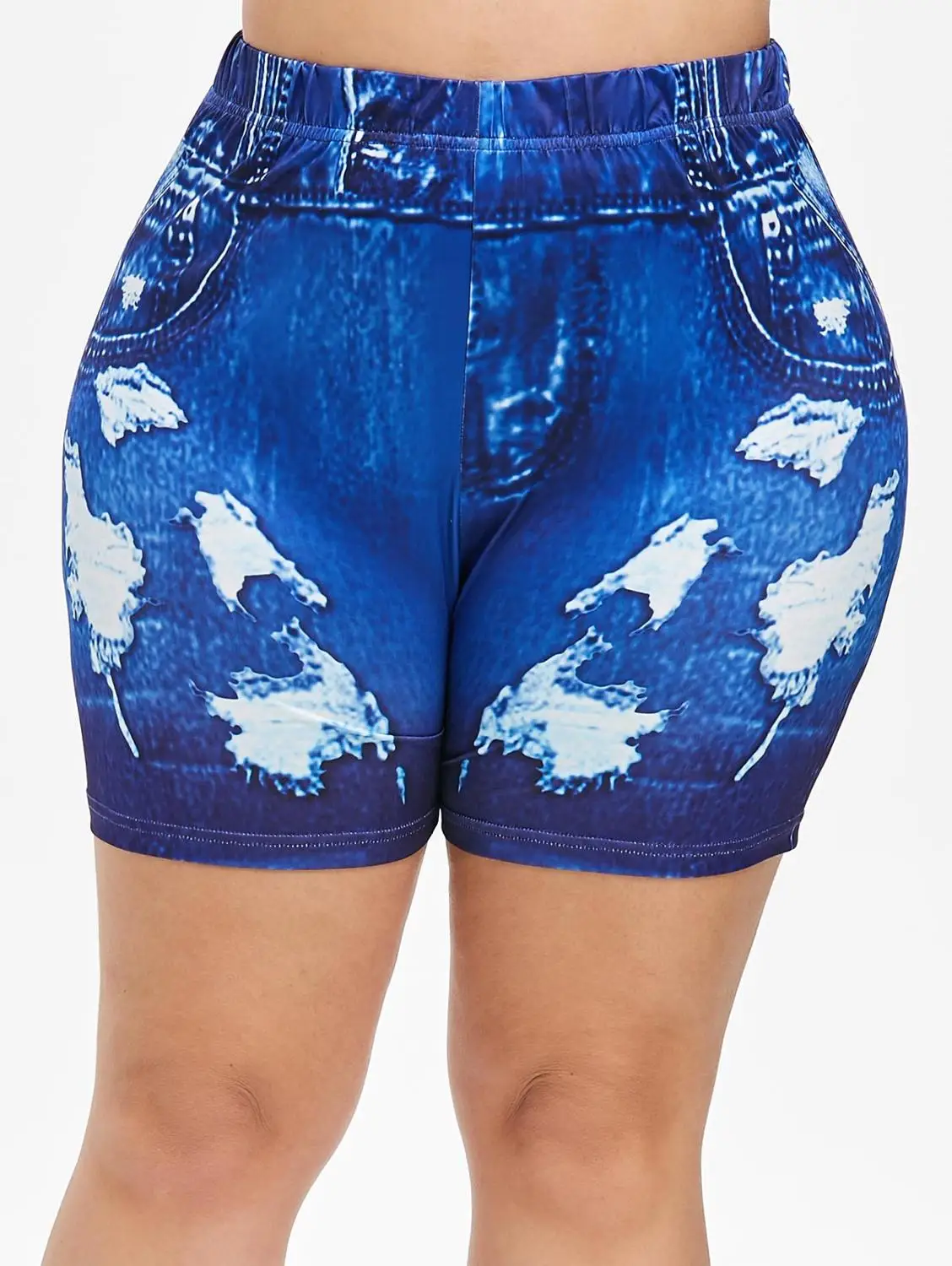 Большие размеры 3D джинсы с принтом Короткие мини леггинсы обтягивающие высокой