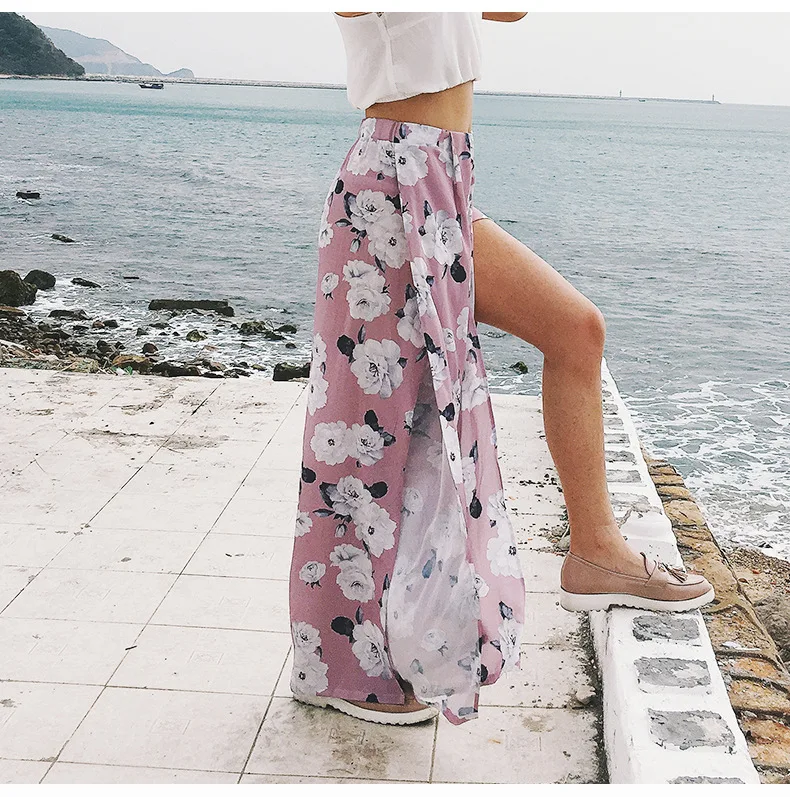 XX роковой Для женщин летние Цветочный принт брюки 2018 Boho Beach широкую ногу