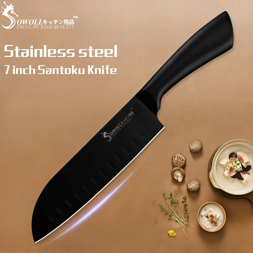7 inch Santoku SOWOLL столовый набор для кухни из нержавеющей стали, профессиональные ножи 6 шт., нож для очистки овощей, нож для нарезки хлеба Santoku, нож для шеф-повара - Цвет: 7 inch Santoku