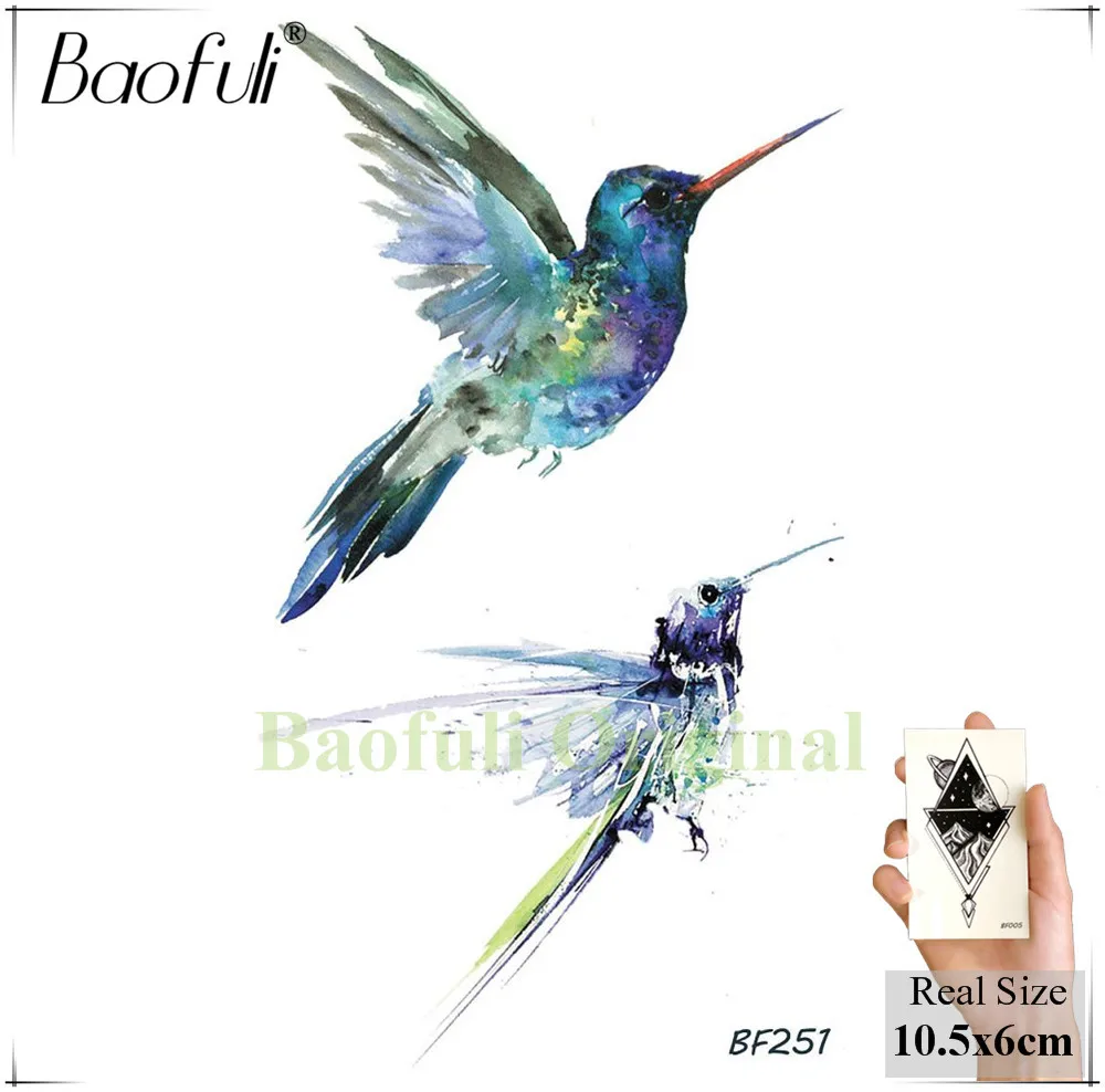 BBF251 BAOFULI Hummingbird Временные татуировки птицы для женщин акварельные поддельные татуировки стикеры боди-арт рука водостойкие татуировки лист - Цвет: BBF251