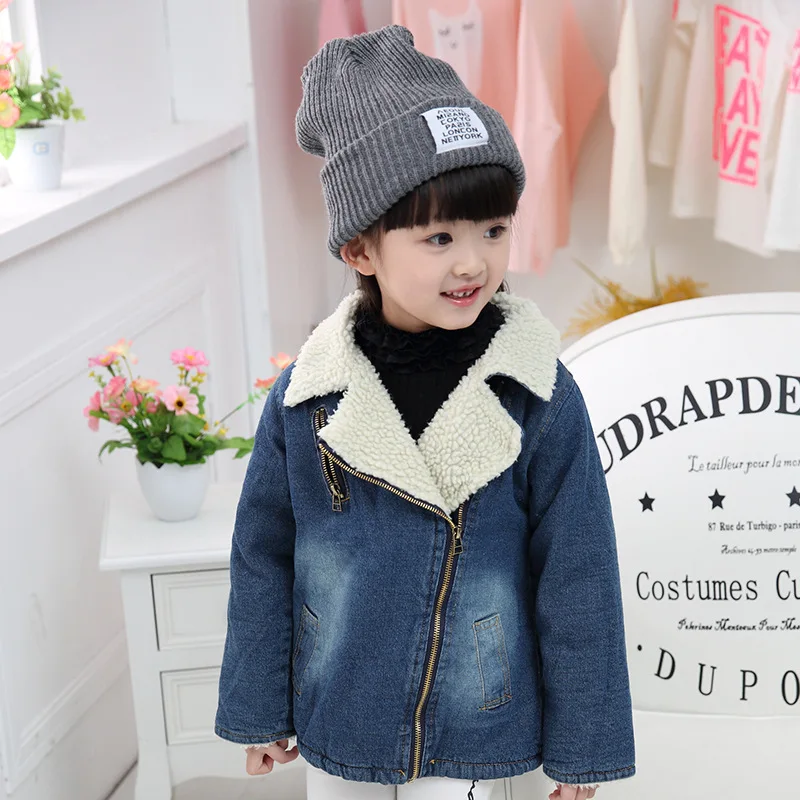 Зимнее пальто для детей новинка 2017 однотонное джинсовое полупальто девочек и