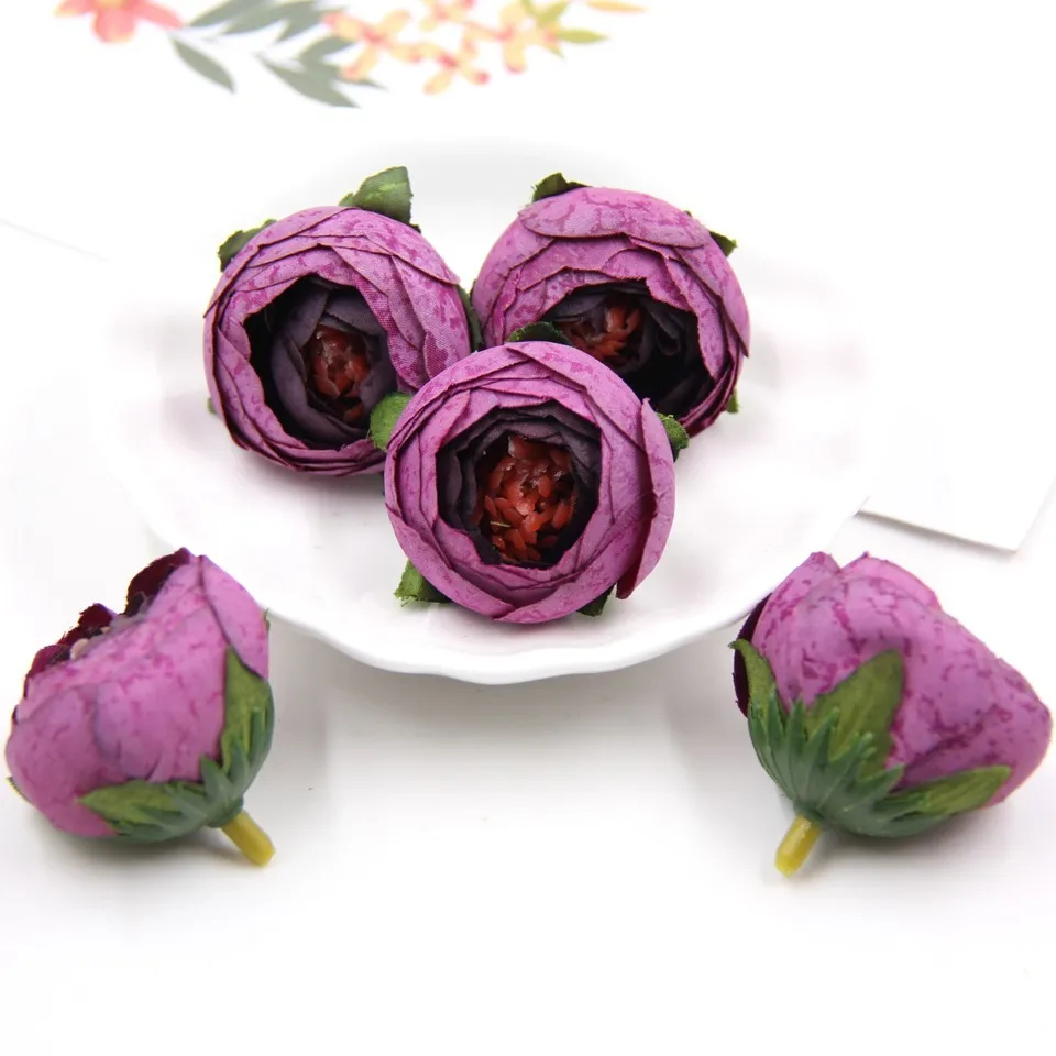 Plum 10 шт., искусственные цветы, шелковая Цветочная головка, искусственный цветок, свадебное украшение, венки, свадебное украшение автомобиля, весеннее украшение - Цвет: Plum