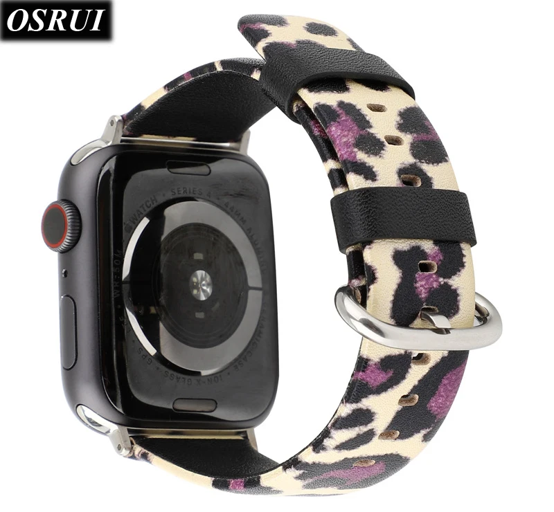 Ремешок для Apple watch band 42 мм 38 кожаный ремешок часов 44 40 браслет с леопардовым