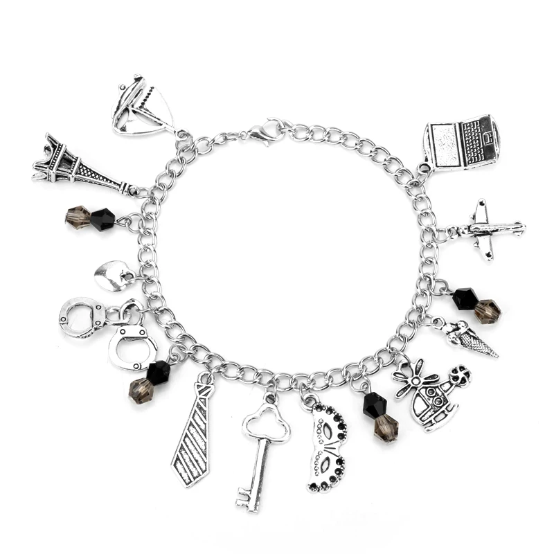 MQCHUN Fashion Handcuffs Heart Mask Key Charm Bracelets Hot Movie Jewelry 50 Fifty Shades of Grey Crystal Beads Bracelet Bangle