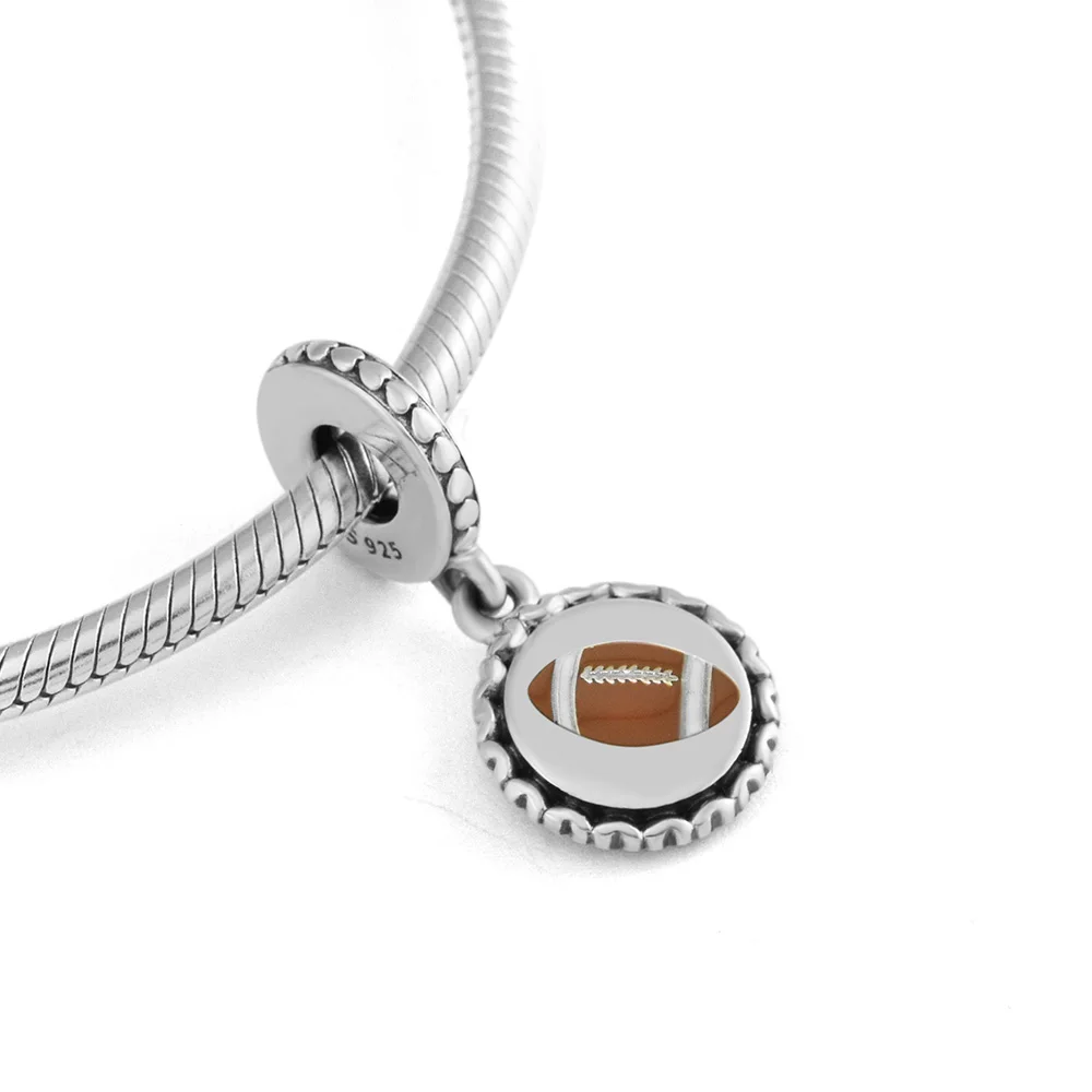 

Touch Down football Dangle 925 Sterling Silver Jewelry Fits European Charm Bracelet & Choker Beads For Woman DIY