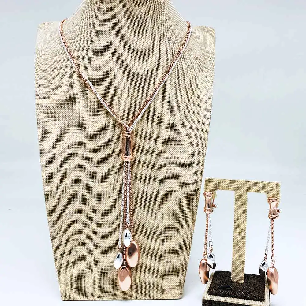 Rose Gold Color Viennois, розовое золото и золото, длинные висячие серьги, ожерелье, набор для женщин, металлические вечерние ювелирные изделия - Окраска металла: Rose Gold Color