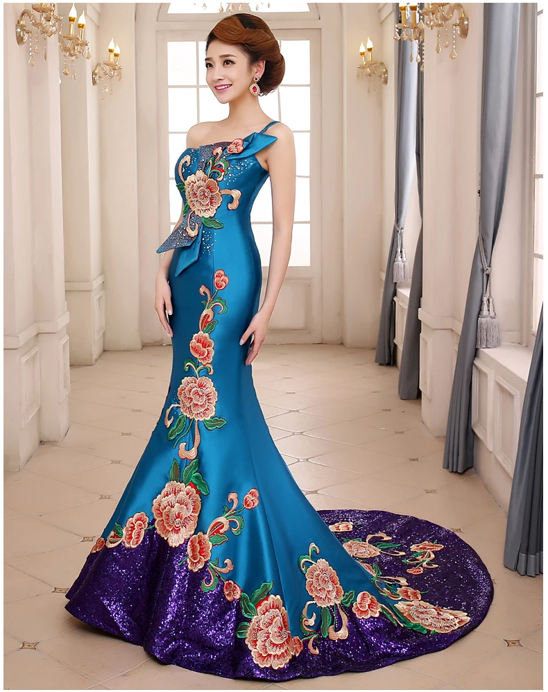 Robe de soiree vintga, платье с открытым плечом и шлейфом с качественной вышивкой, вечернее платье, платья для выпускного вечера