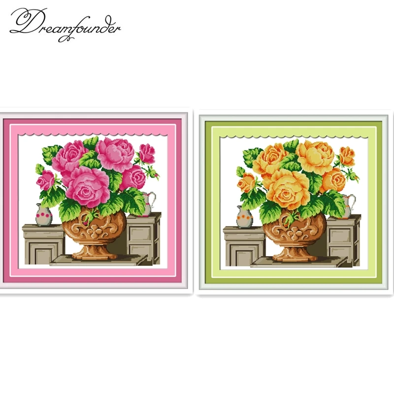 

Rose vase cross stitch kit aida 14ct 11ct count printed canvas stitches embroidery DIY handmade needlework