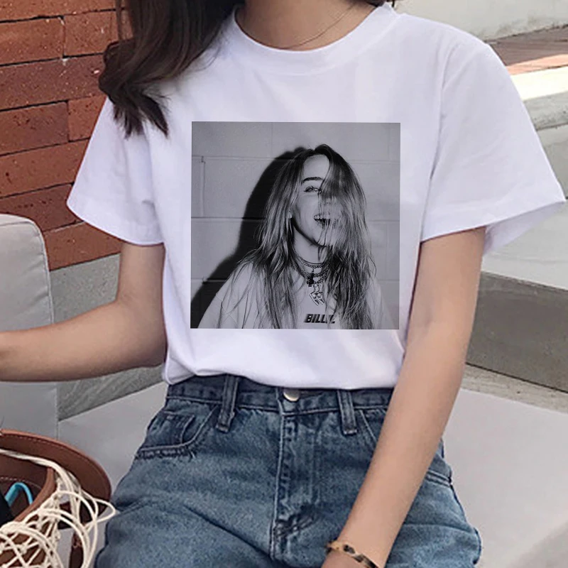 Billie Eilish Harajuku Ullzang Футболка женская футболка с графикой Bad Guy Эстетическая забавная футболка с героями мультфильмов 90s хип-хоп футболки женские