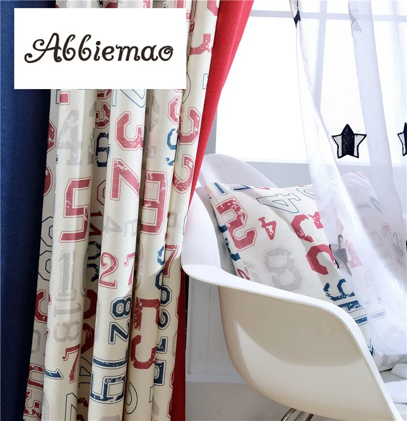 Abbiemao Cotton And Linen Curtains Digital Printing Window Drapes For Children's Room Red Blue Splicing Blackout | Дом и сад