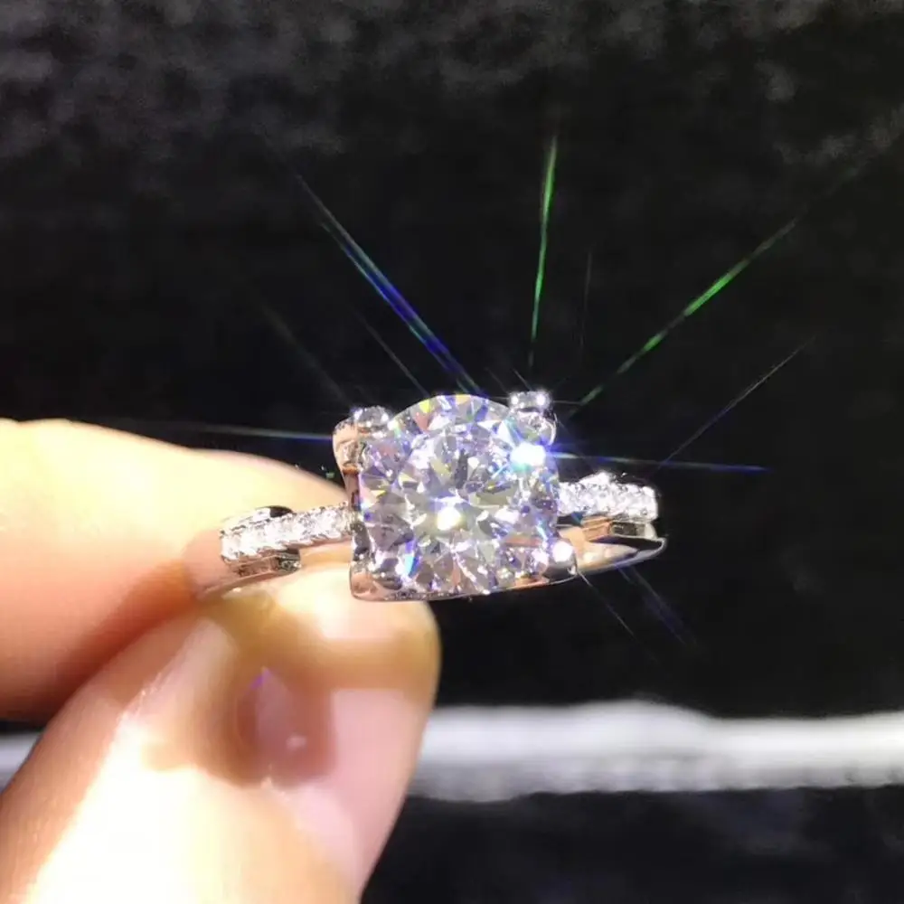 Круглое серебряное женское кольцо с муассанитом 1ct D VVS | Украшения и аксессуары