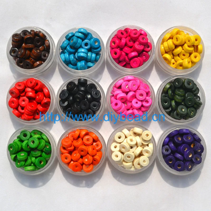 

200pcs DIY Fashion Jewelry Accessories Wood Beads 8*3MM Flat Round Shape Wheel Beads Bracelet Department 15 colors