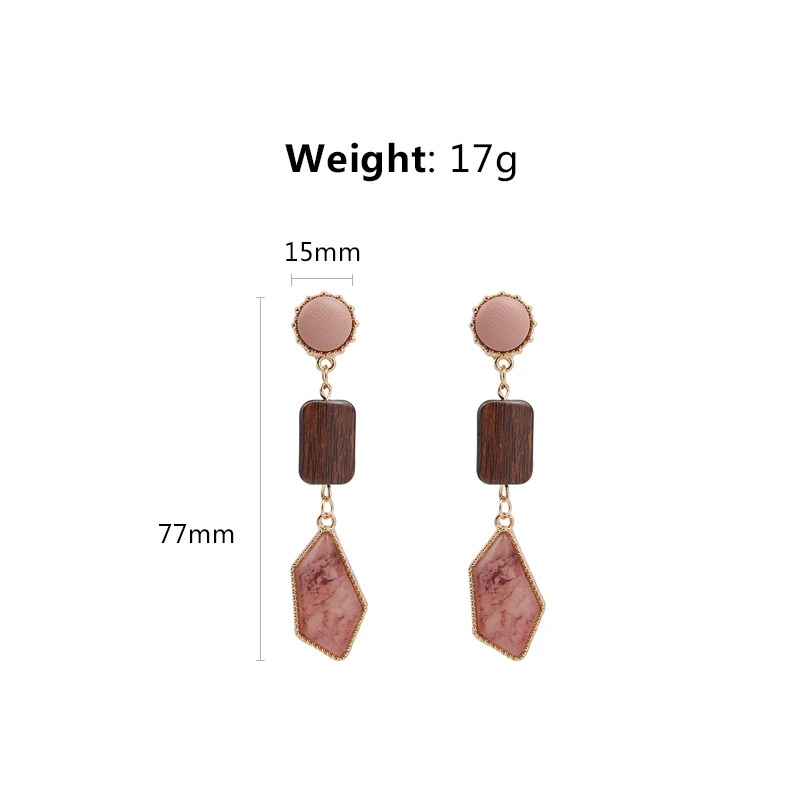 Женские деревянные серьги капельки неправильной геометрической формы с камнем в