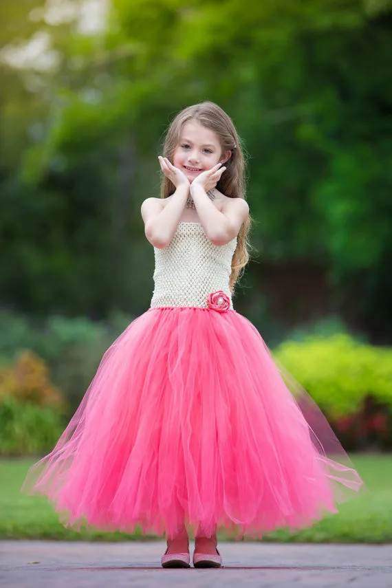 Beautiful Girls Pink Dress Kids Crochet Corset Tulle Long Tutu Dresses Wedding Party Ball Gown Children Costumes Banquet | Детская