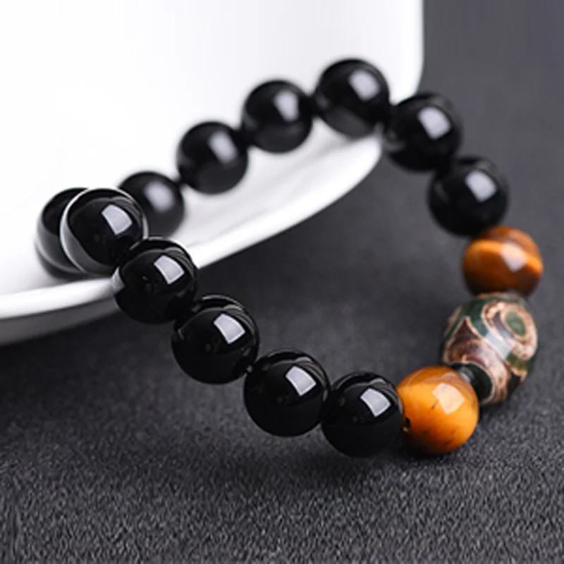 Natural Black Chalcedony Stone Jades Bracelets Tiger Eye Duddha Hand String Bangles Lover Fashion Jewerly | Украшения и