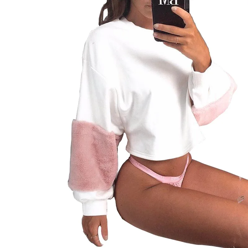 Summer Large code Long sleeved woman Cashmere Round collar Without a hat Casual Splicing Loose type Free shipping | Женская одежда