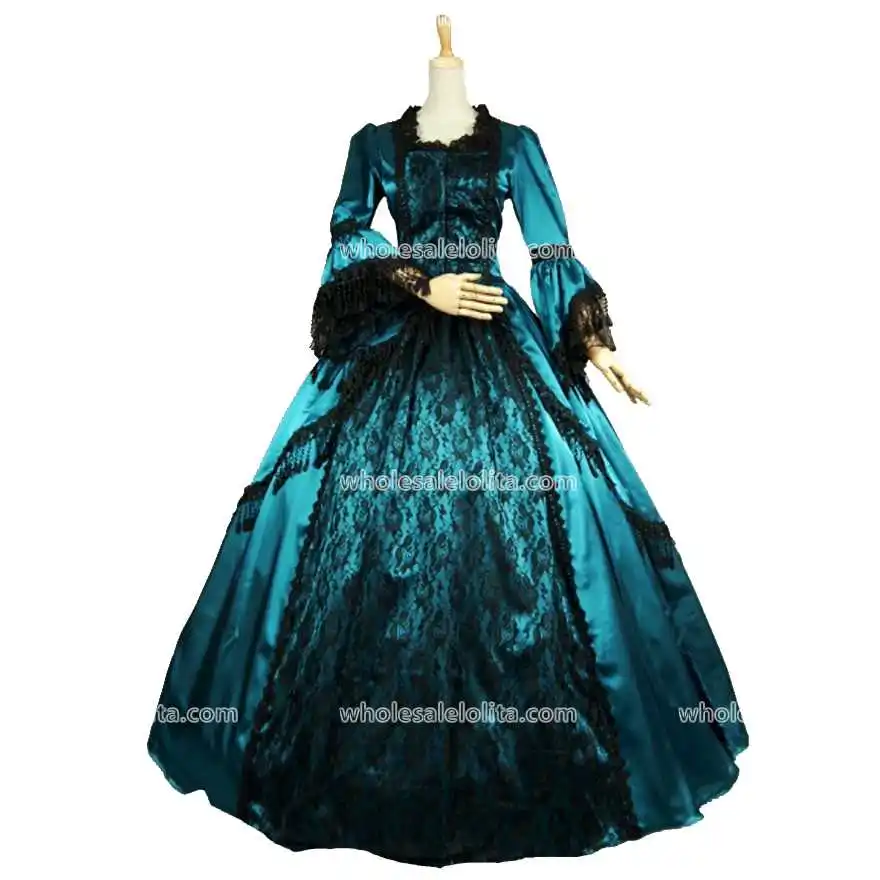 Длинное платье в викторианском стиле с синими рукавами винтажные Бальные
