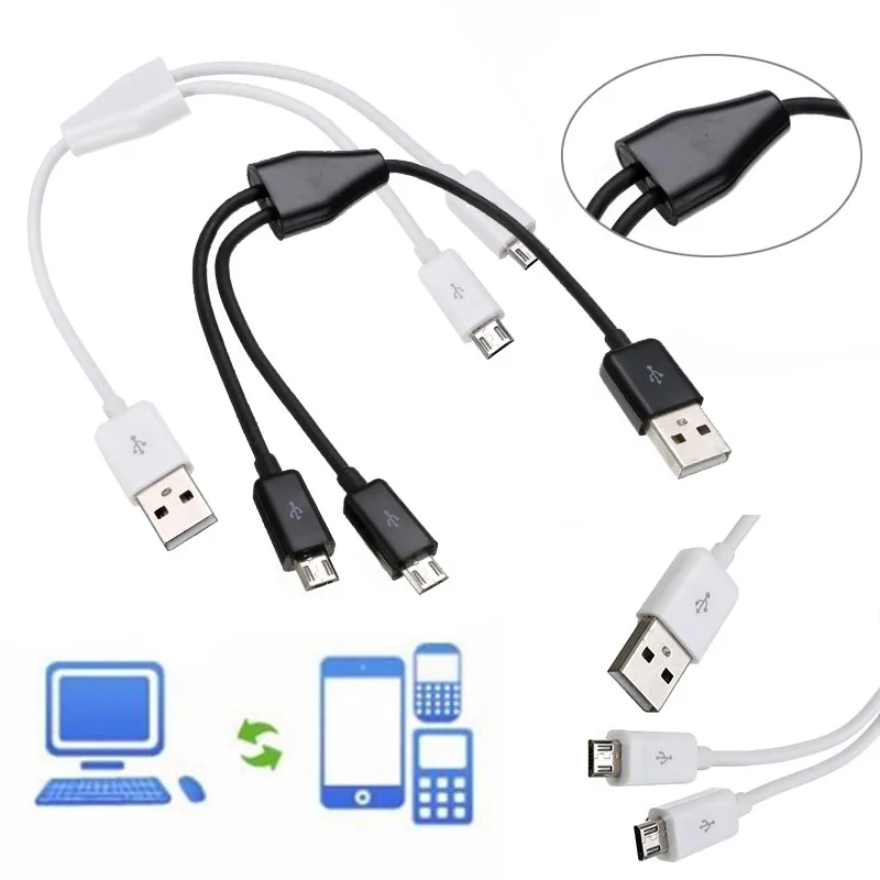

High Quality Black White USB 2.0 to Dual 2 Micro USB 2.0 Female Cable Splitter Universal Data Charger Cable 1M/3FT/0.2M/0.65FT