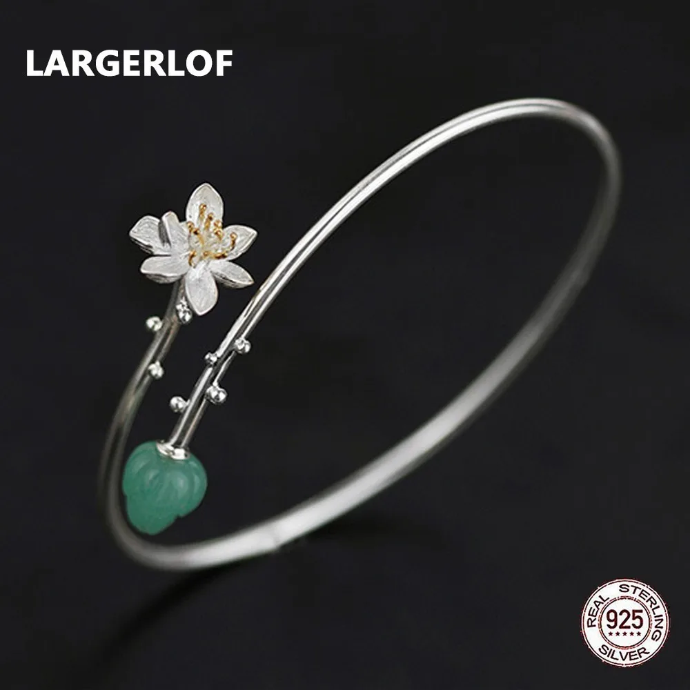 LARGERLOF 925 пробы Серебряный браслет регулируемый халцедон Fine Jewelry простой Винтаж