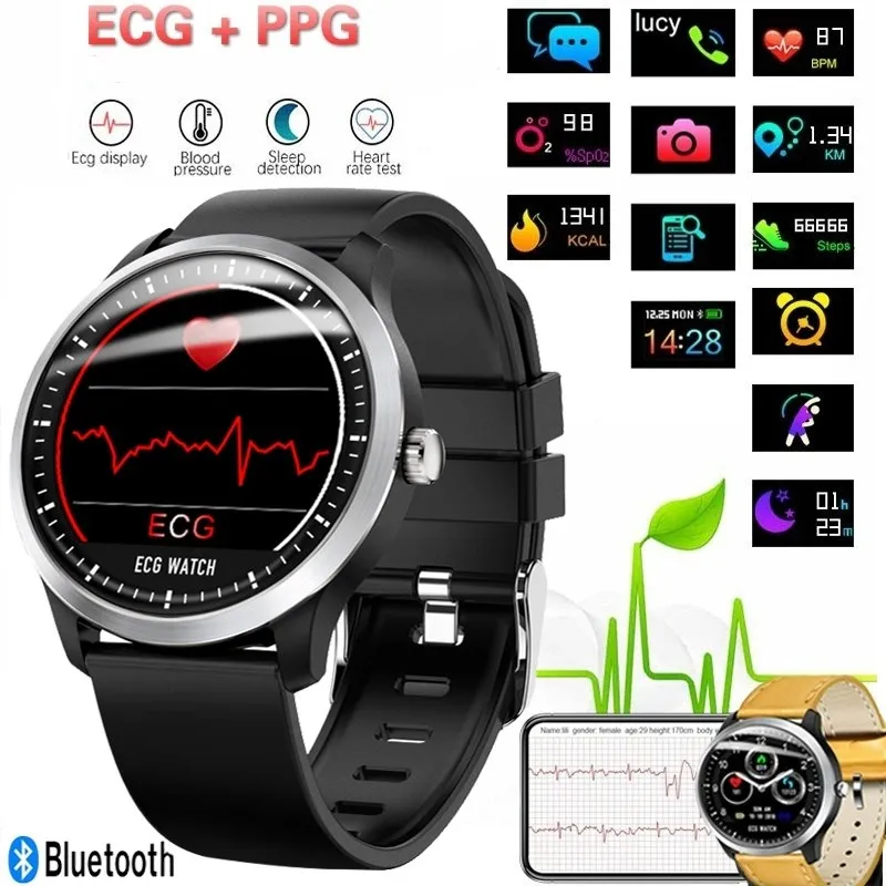 N58 ЭКГ Smartwatch сердечного ритма Смарт часы крови Давление Для мужчин Фитнес Android