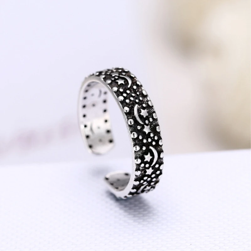 

Silver Color Pattern Flower Temperament Sweet Retro Personality Fashion Female Resizable Opening Rings SRI121