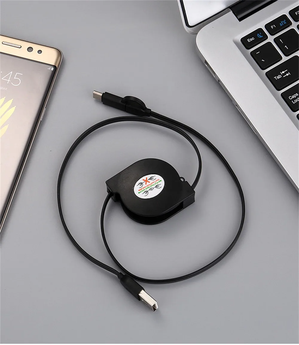Черный Мини-usb кабель Универсальный Micro usb быстрое зарядное устройство для телефона 1 м/3 фута и тип-c 2 в 1 Выдвижной кабель для зарядки данных шнур z75 - Цвет: Черный