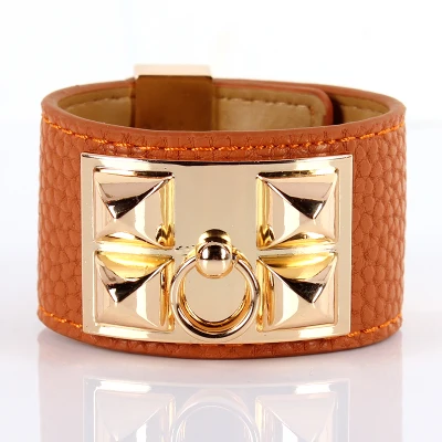 Корейская версия металлического кожаного браслета litchi|bracelet leather bracelet|metal
