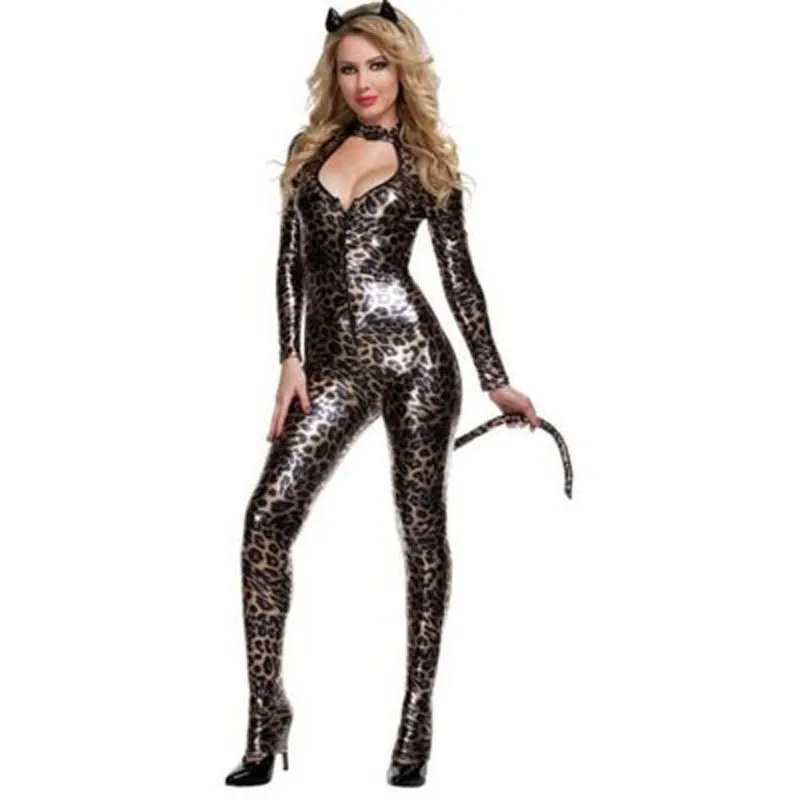 Черный боди из искусственной кожи сексуальный леопардовый ПВХ латексный