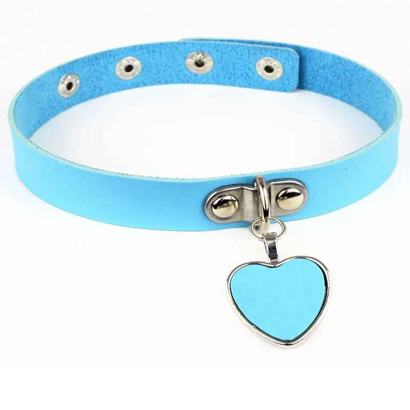 Blue Сексуальные черные ожерелья с фигуркой сердца для женщин Модный Готический чокер панк PU кожа украшения на шею готика, Харадзюку юные ювелирные изделия - Окраска металла: Blue