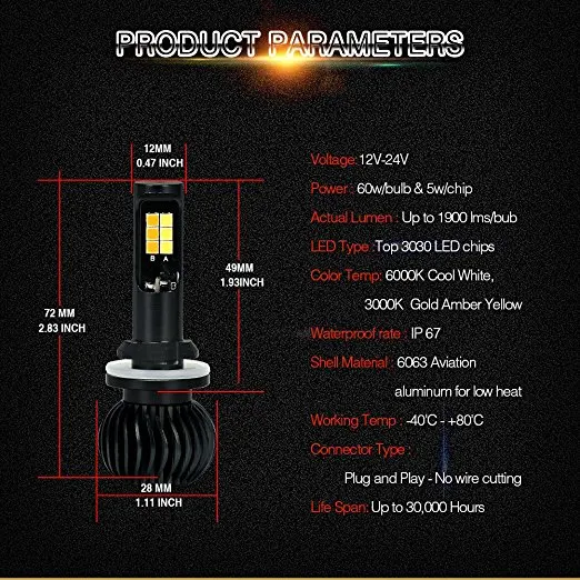 Светодиодный противотуманный светильник H4 H7 H11 H8 H27 881 880 HB3 9005 HB4 9006 передние