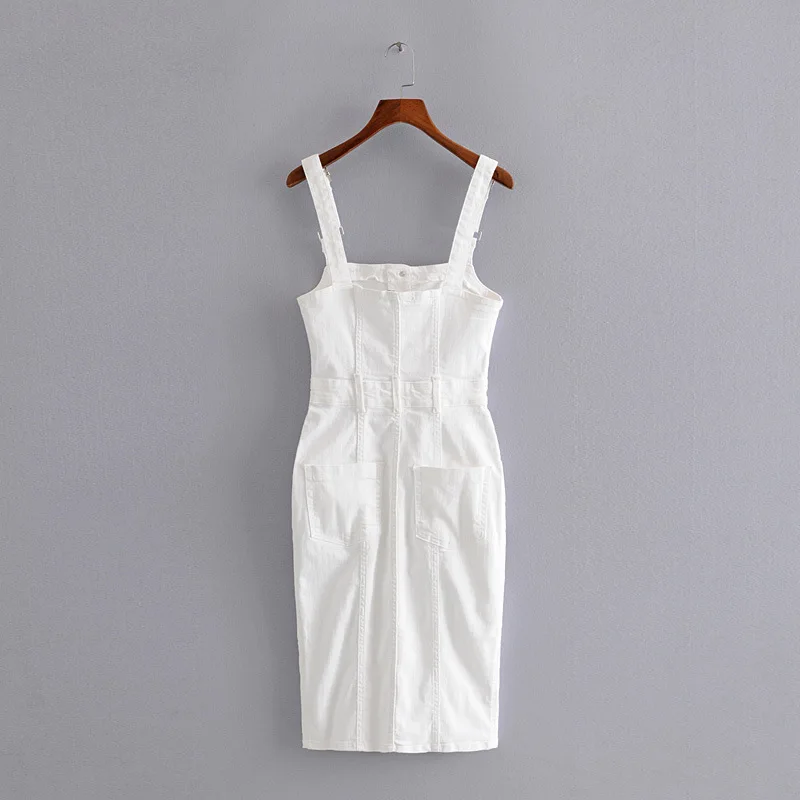 QZ204 Новое Женское приталенное платье белого цвета на подтяжках Короткое