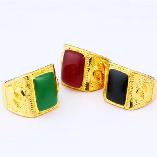 Новинка 2017 Классические Позолоченные мужские кольца черные красные зеленые