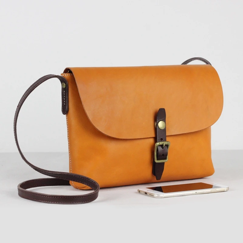 

WOONAM Vintage Natural Genuine Top Grain Cowhide Leather Contrast Color Shoulder Cross-body Satchel Bag WB297