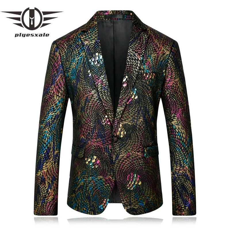 Plyesxale Для мужчин Блейзер 2018 Slim Fit Модные Пиджаки для Сценические костюмы