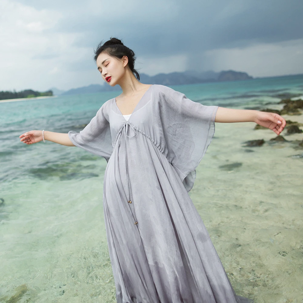 MM112 Новое поступление Струящееся летнее Шифоновое Платье макси с коротким