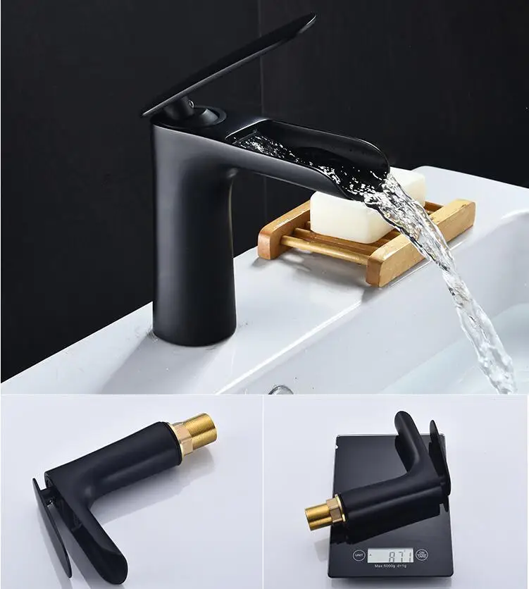 Bathroom Basin Faucet Black/White Baking Solid Brass Faucet Sink Mixer Tap Hot and Cold Waterfall Basin Lavtory Faucet