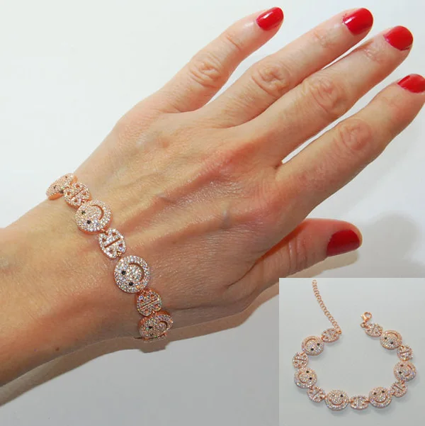 2017 factory promotion luxury sparking AAA cubic zirconia smile smily happy face micro pave adjust girl rose gold color bangle | Украшения