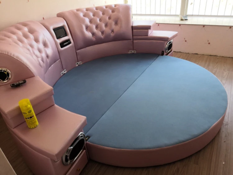 CBMMART king size круглая кровать на продажу, красная кожа вокруг кровати с матрасом