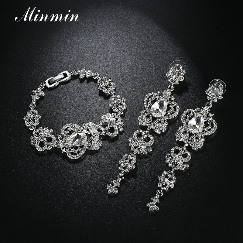 Minmin Серебряный Цвет Бабочка Кристалл Ювелирные наборы для женщин Свадьба